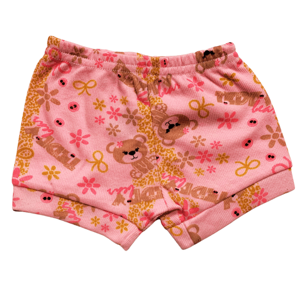 Short bebê canelado rosa ursinhos