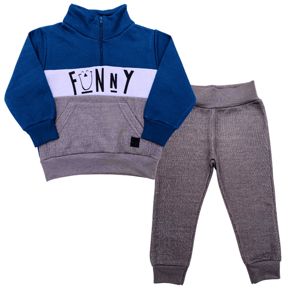Conjunto Moletom Cinza e Azul Funny