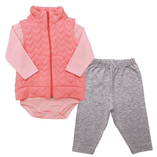Trijunto body calça e colete rosa