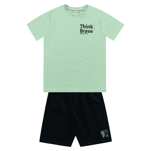 Conjunto camiseta verde e bermuda preta Fakini 