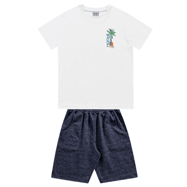 Conjunto camiseta branca summer e bermuda azul marinho Fakini 