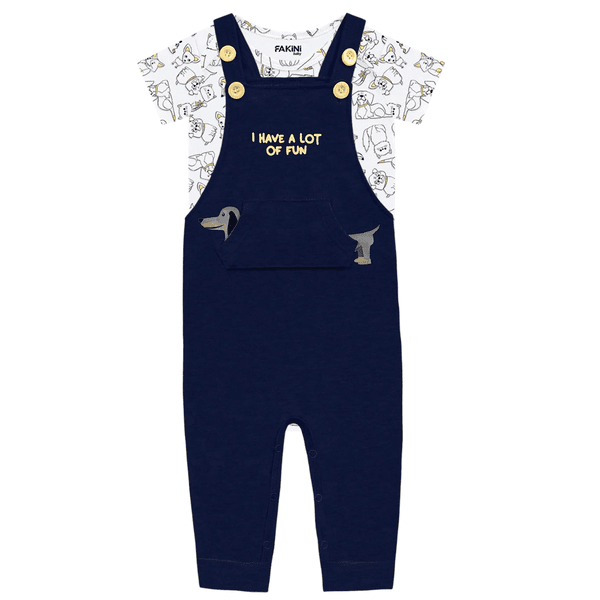 Jardineira Azul Marinho E Body Branco Cachorrinhos Fakini