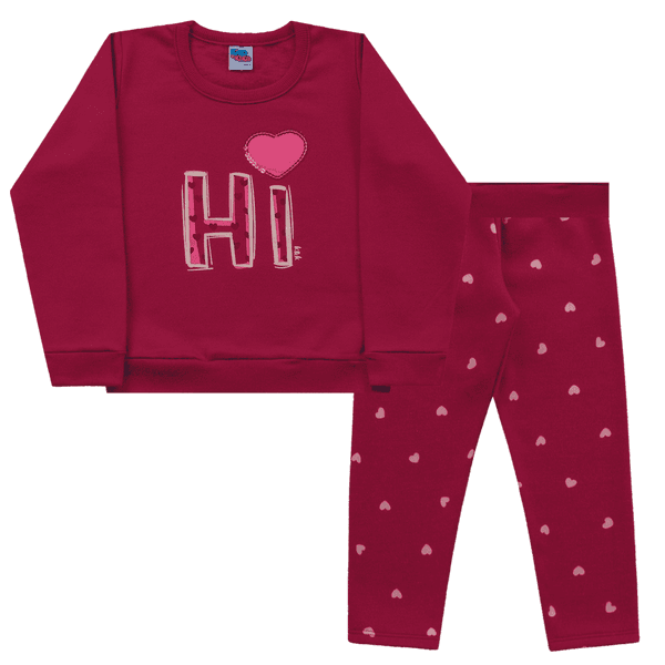 Conjunto moletom bordô corações Kiko e Kika 