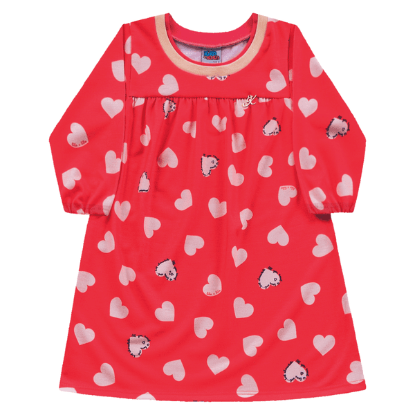 Vestido manga longa vermelho poppy corações Kiko e Kika 