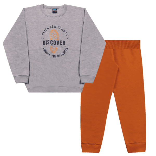 Conjunto moletom cinza mescla discover e calça terracota Kiko e Kika 