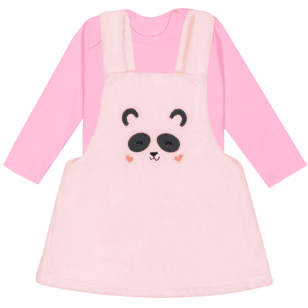 Salopete bebê panda pelúcia e body rosa Kiko Baby 