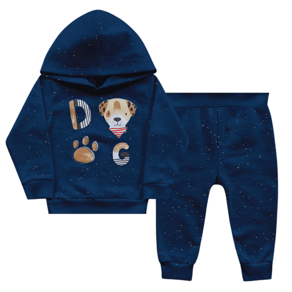 Conjunto bebê moletom azul marinho dog Kiko e Kika