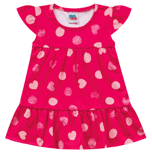 Vestido bebê pink corações e poá Kiko e Kika 