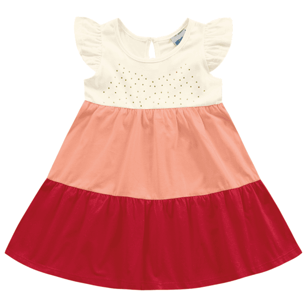 Vestido tricolor vermelho pêssego e Off White Kiko e Kika 