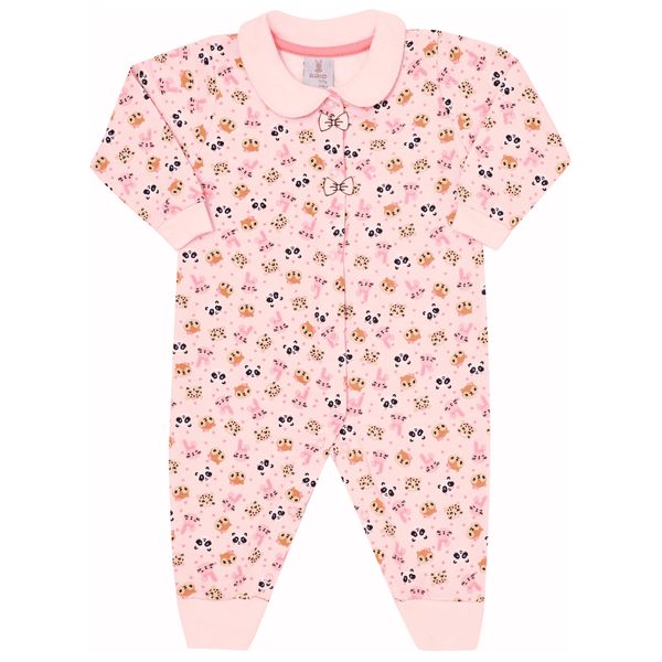 Macacão moletom peluciado rosa cristal bichinhos Kiko Baby
