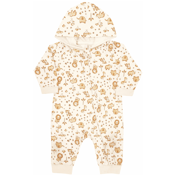 Macacão malha suedine creme safari com capuz Kiko Baby