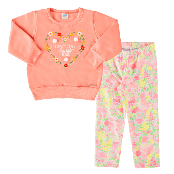 Conjunto blusão moletom neon funny e legging peluciada floral Marlan 