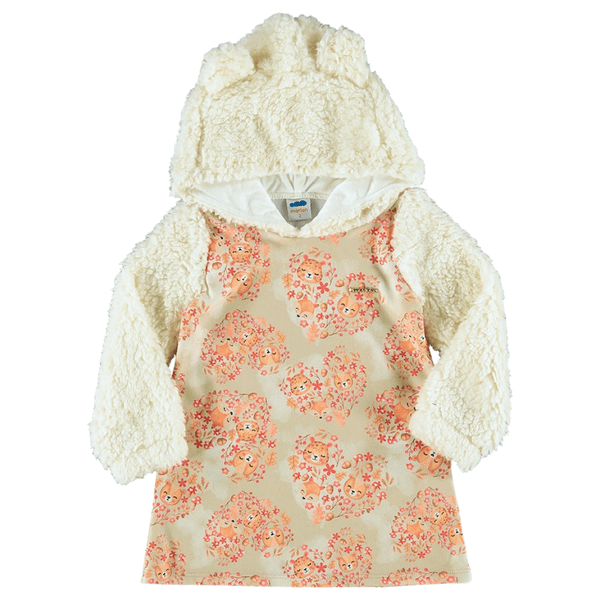Vestido creme manga longa pelúcia bichinhos Marlan 