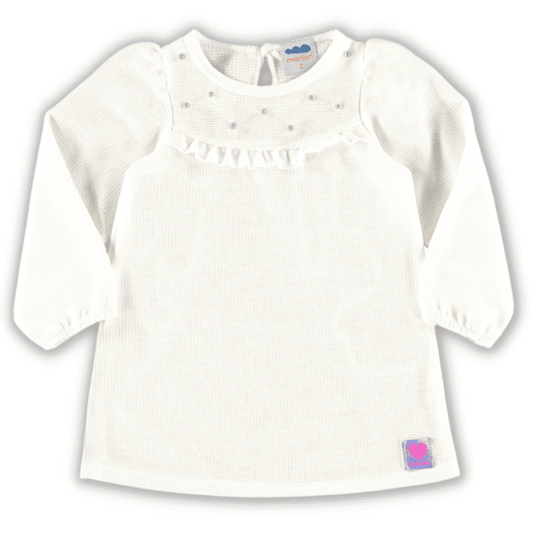 Vestido malha tricot felpada off white manga longa pérolas Marlan 