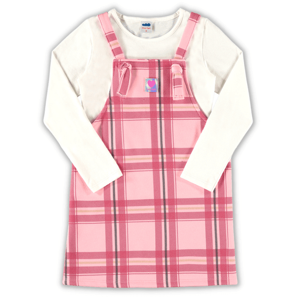 Salopete moletom felpado rosa xadrez e blusa manga longa off white Marlan 