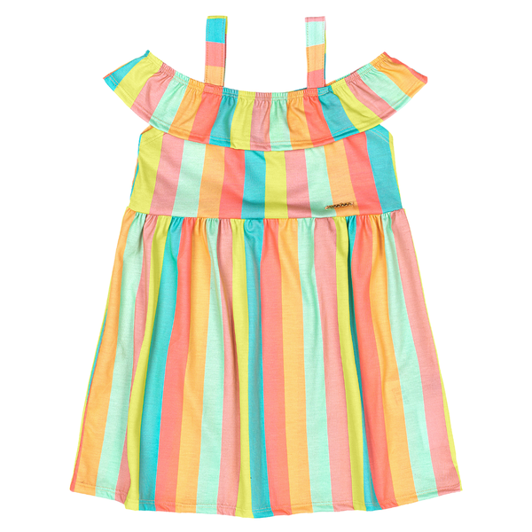 Vestido ciganinha multicolorido neon listras Marlan