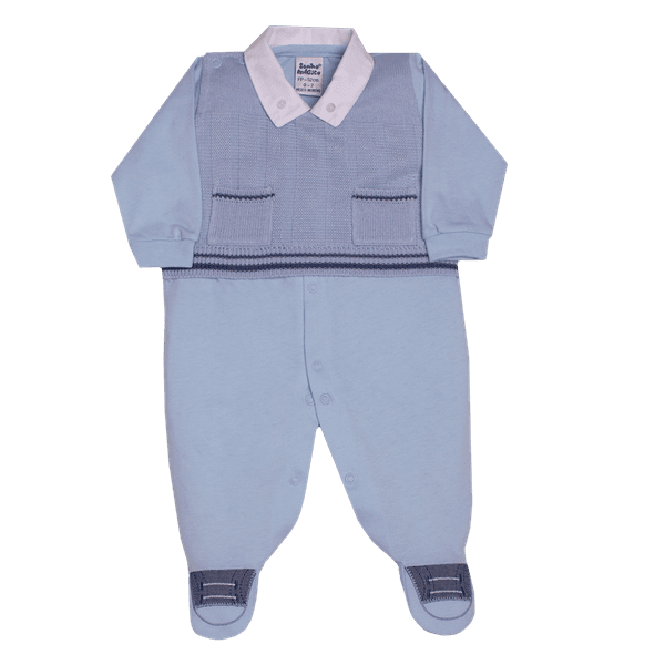 Macacão malha azul com sobreposição em tricot Sonho Mágico