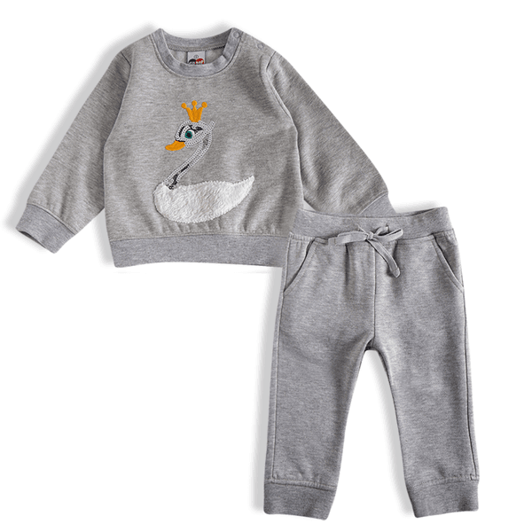 Conjunto bebê moletom cinza mescla cisne Tip Top
