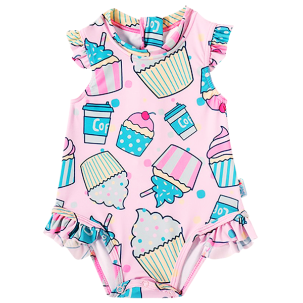 Maiô bebê rosa claro cupcake Tip Top UV50+
