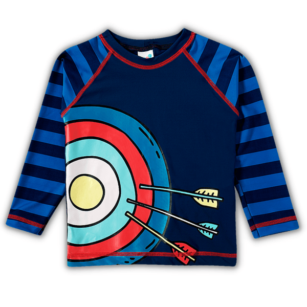 Camiseta manga longa praia azul marinho listras arco e flecha Tip Top UV50+ 