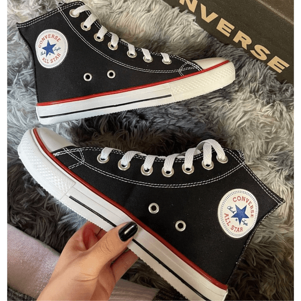All star cano alto preto com estrela on sale