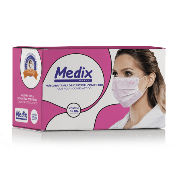 Máscara Descartável Tripla Medix Rosa c/ 50un