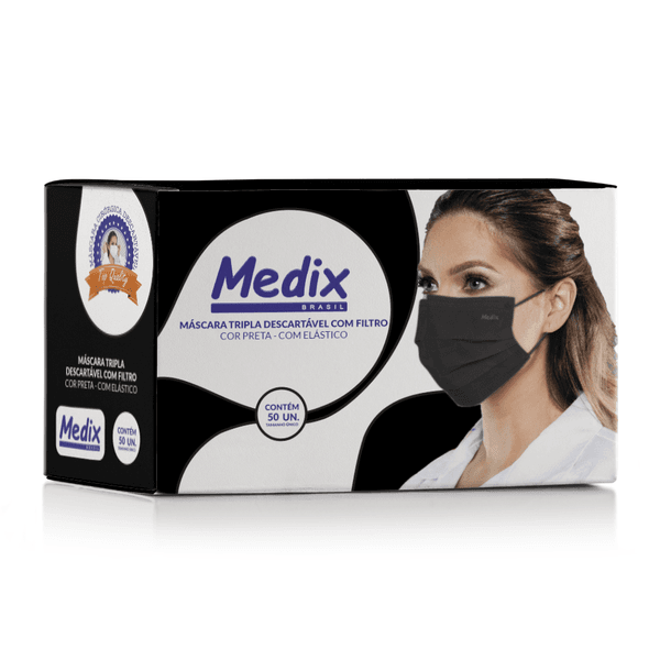 Máscara Descartável Tripla Medix Preta c/ 50un
