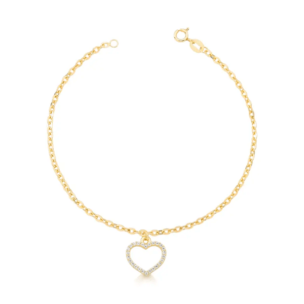 Pulseira Bailarina em Ouro 10K com Coração - 20cm 