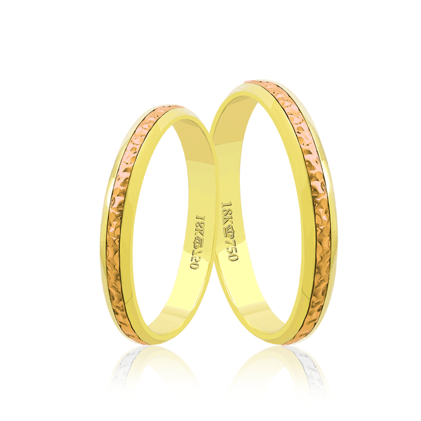Par de Alianças de Bodas em Ouro 18K - Central Trabalhada com Ouro Rose 2,8mm