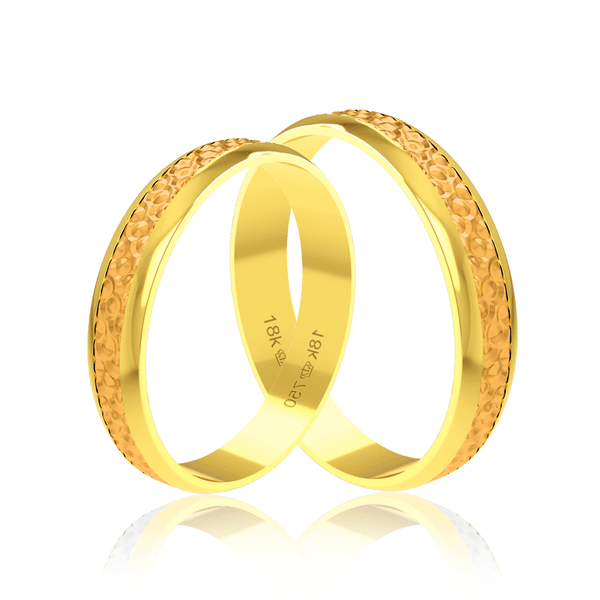 Par de Alianças de Bodas em Ouro 18K - Central Trabalhada com Ouro Rose 4mm