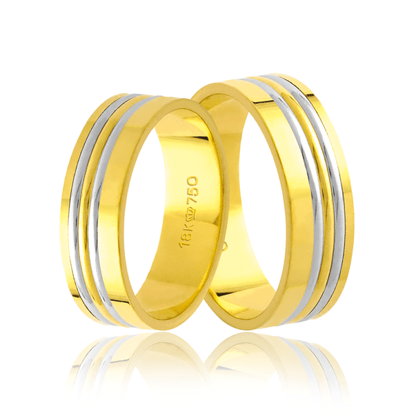 Par de Alianças de Bodas em Ouro 18K - Filete em Ouro Branco 6,0mm