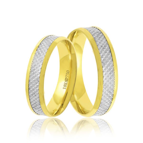 Par de Alianças de Bodas em Ouro 18K - Trabalhado com Ródio 5,0mm