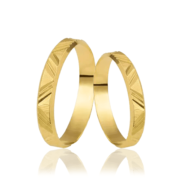 Par de Alianças em Ouro 18K - Com Recortes Diagonais 3mm