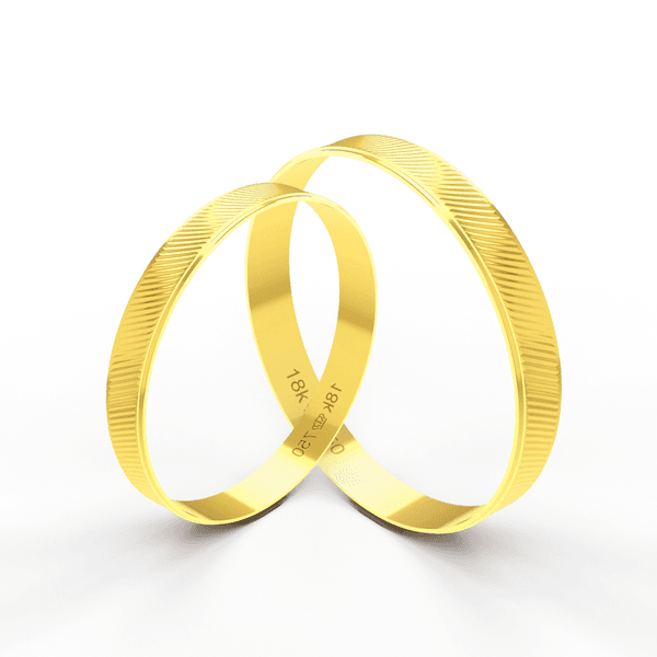 Par de Alianças em Ouro 18K - Trabalhadas com Listras 3mm