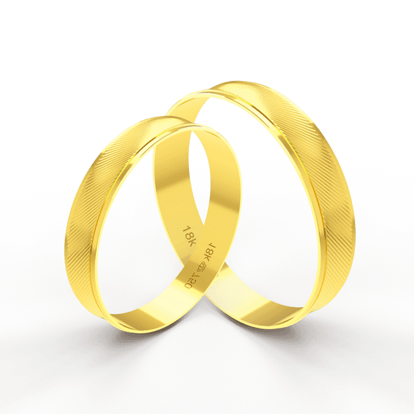Par de Alianças em Ouro 18K - Trabalhadas com Listras 4mm