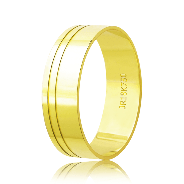 Aliança Chanfrada em Ouro 10K - 5mm com 2 Canaletas