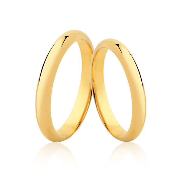 Par de Alianças Tradicionais e Anatômicas 3mm em Ouro 10K