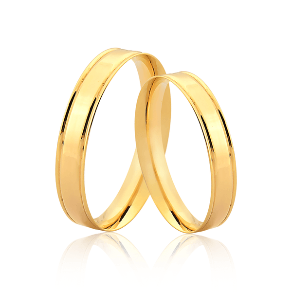Par de Alianças em Ouro 10K com Frisos Laterais