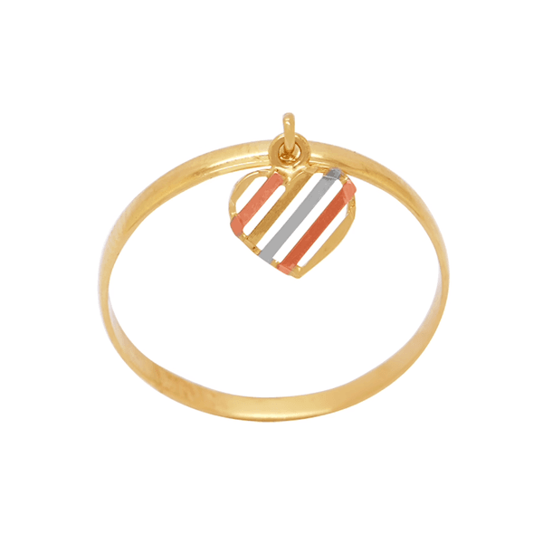 Anel com Pingente de Coração Tricolor em Ouro 18K