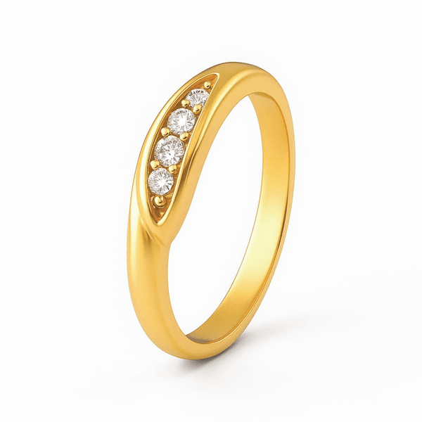 Anel Folha em Ouro 18K + 4 Diamantes