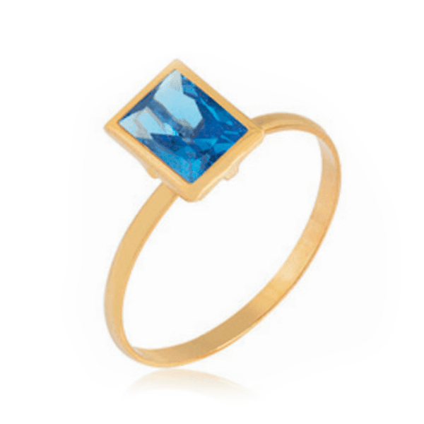 Anel em Ouro 18K Amarelo Baguete Azul