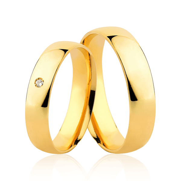 Par de Alianças Anatômicas em Ouro 18K com Diamante - 5mm