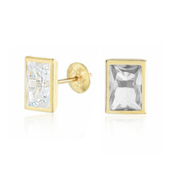 Brinco Zircônica Retângular em Ouro 18K