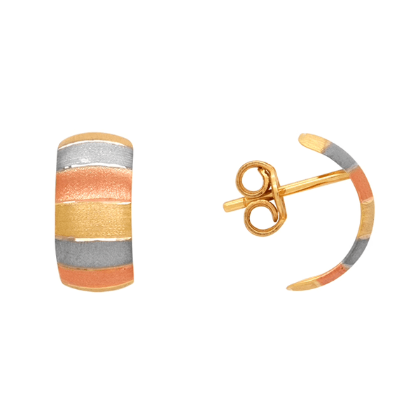 Brinco Chapa Abaulada Tricolor 7 Travas Acetinadas em Ouro 18K