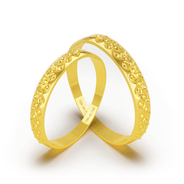 Par de Alianças Trabalhadas em Ouro 18K - 3mm