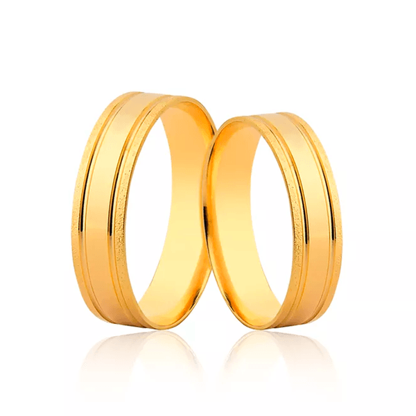 Par de Aliança Reta Diamantada em Ouro 18K