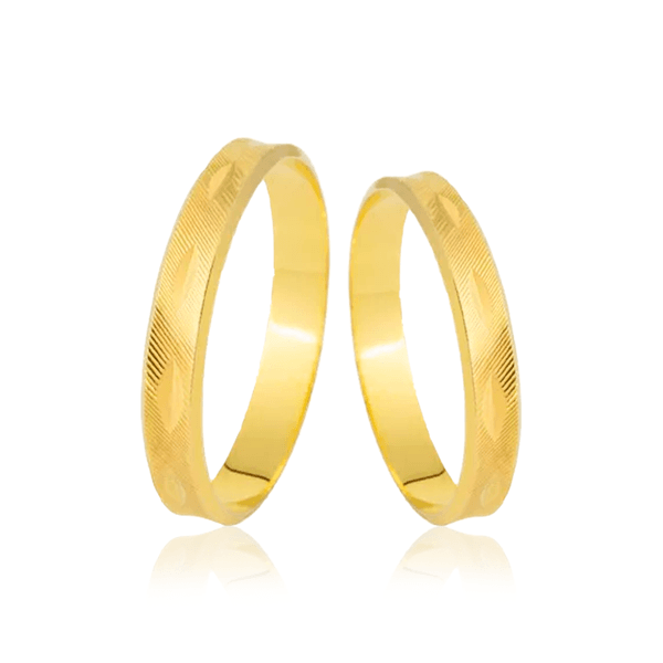 Par de Alianças Finas Diamantadas em Ouro 18K