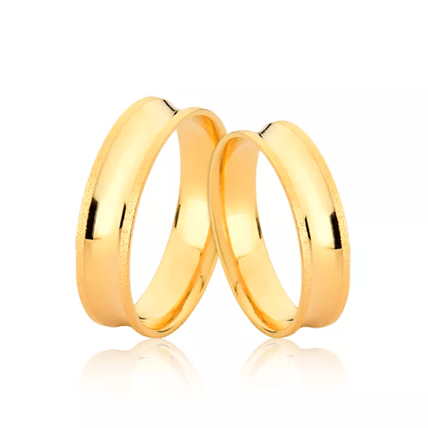 Par de Alianças Côncavas em Ouro 18K 