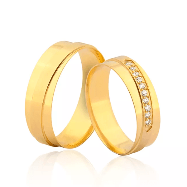 Par de Alianças de Casamento em Ouro Polidas | Ouro 18K