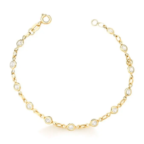 Pulseira Elo Alternado com Zircônias em Ouro 10K